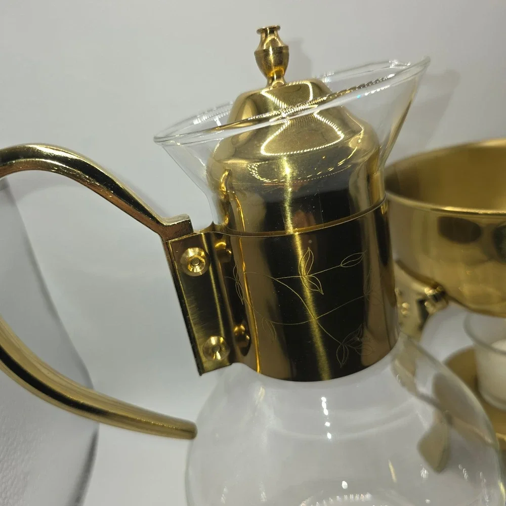 Princess House‎ Heritage Crystal Carafe with Gold Warming Stand Vintage 1985